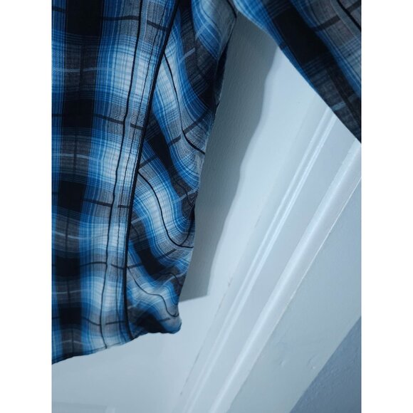 Vintage Helix XL Men's Plaid Long-Sleeve Shirt — Black/Blue Athletic Fit - Picture 8 of 10
